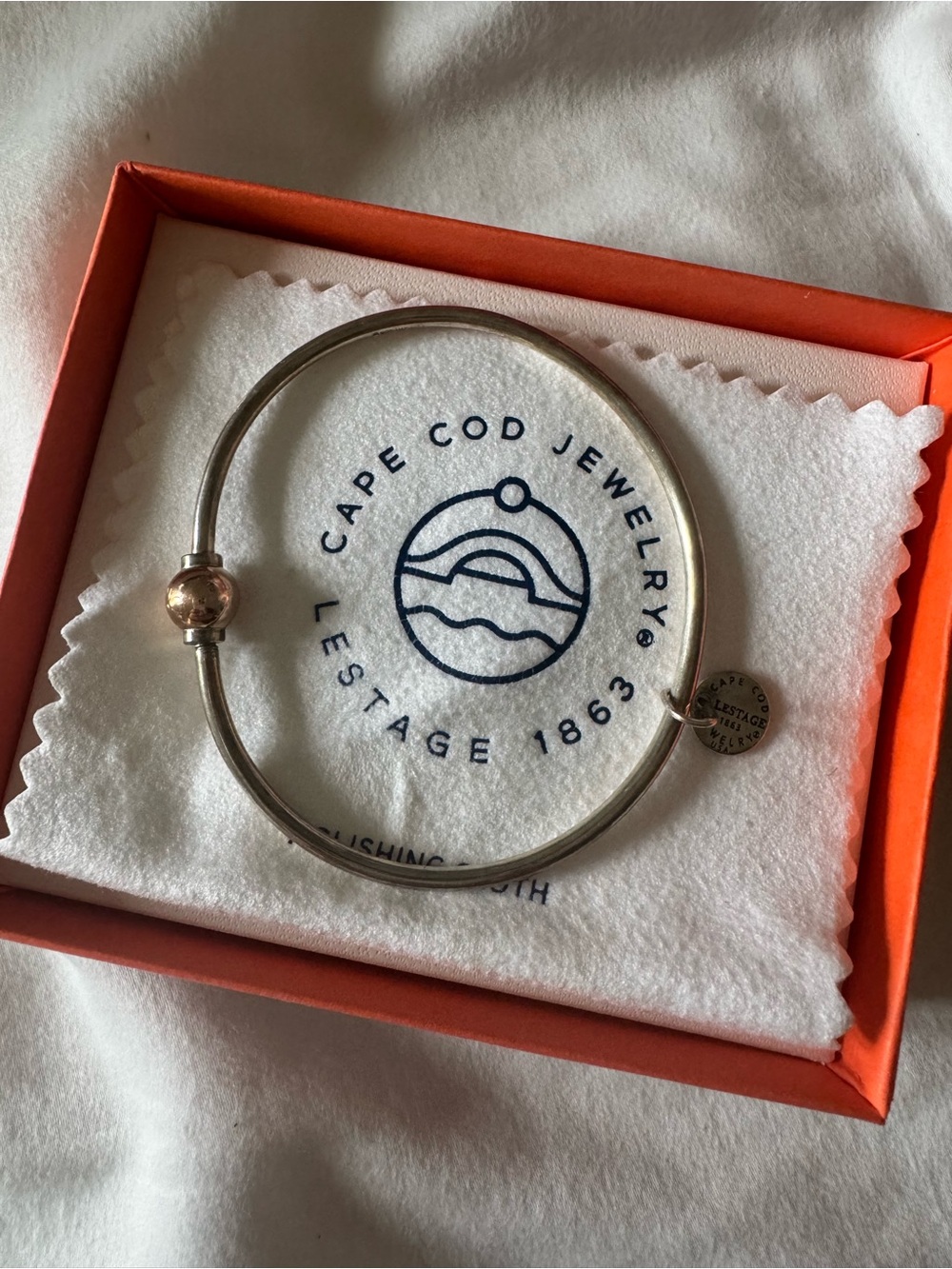 Cape Cod Jewelry Sleek Single Ball Bangle Bracelet in Two-Tone